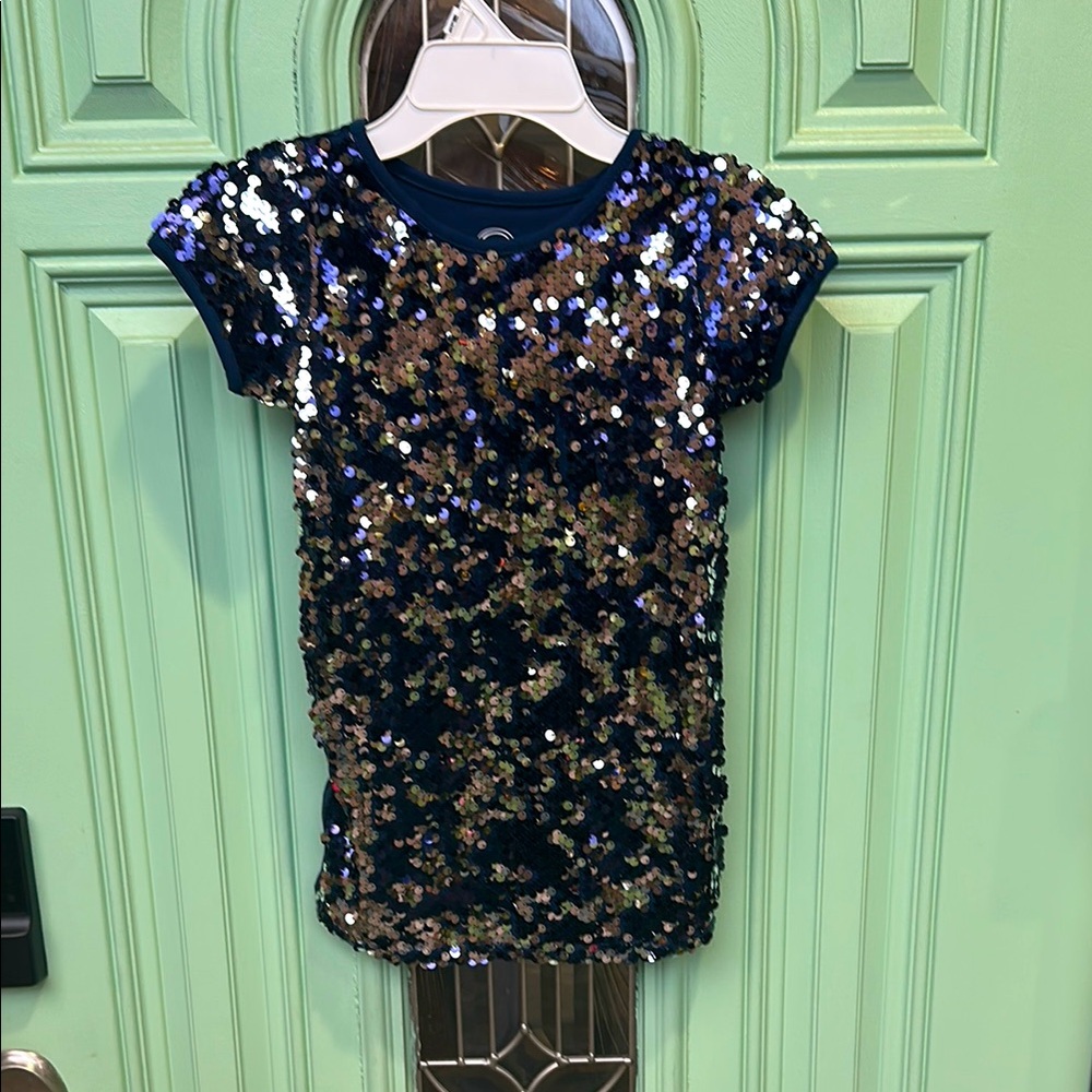 Wonder Nation Blue and Gold Sequin Tee Short Sleeve